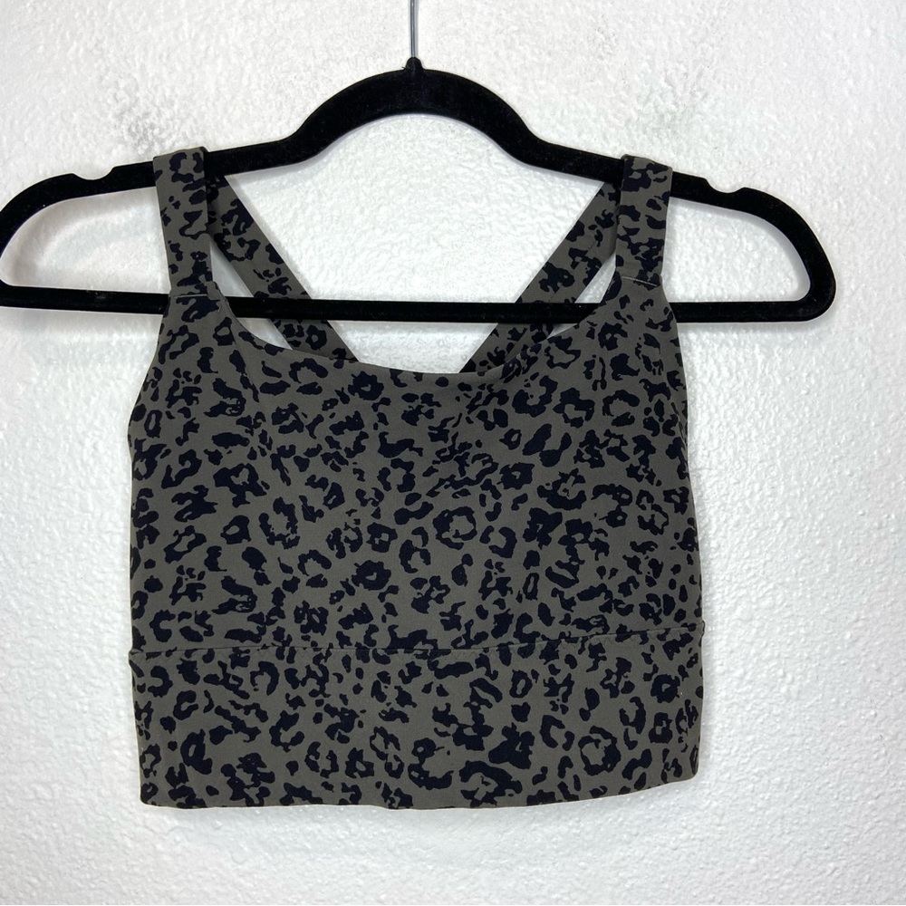 Athleta Women’s Small Sports Bra Gray and Black Leopard Print Long Line Athletic